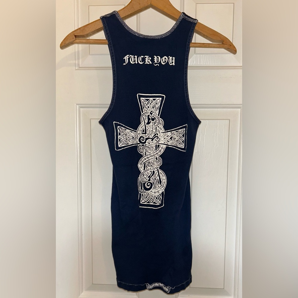 CHROME HEARTS RARE VINTAGE NAVY BLUE 1999 CELTIC CROSS F**K YOU T-BAR Medium